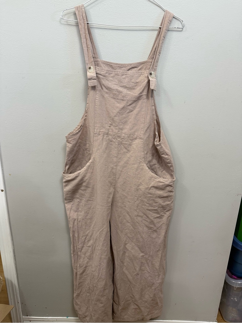 🔥2 for $10🔥 Women's Beige Cotton Overalls - Relaxed Fit Large